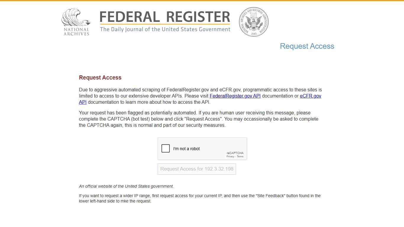 Federal Register :: Request Access