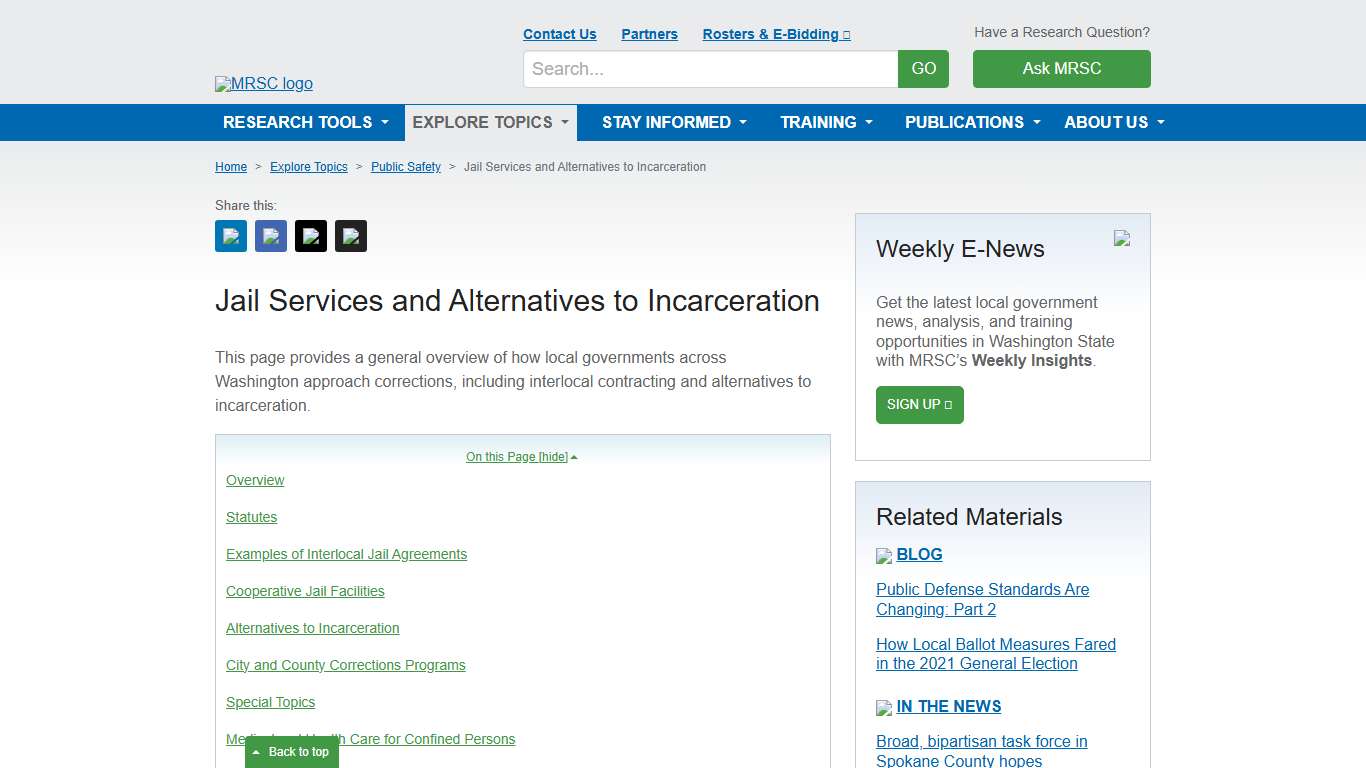 MRSC - Jail Services and Alternatives to Incarceration
